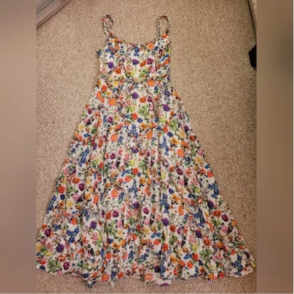 Mac Duggal Midi Floral Ruffled Tiered Cotton Long Dress - Picture 5 of 6